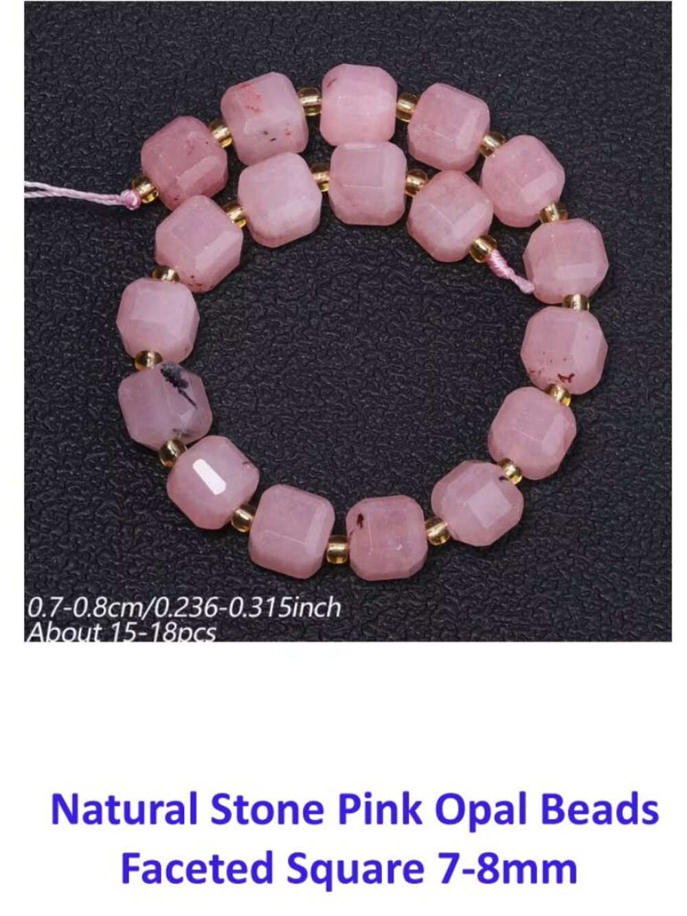 Natural Stone Pink Opal Beads - Faceted Square 7-8mm 18 Beads